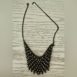 Vintage Black Beaded Rhinestone Necklace (Adjustable Length)